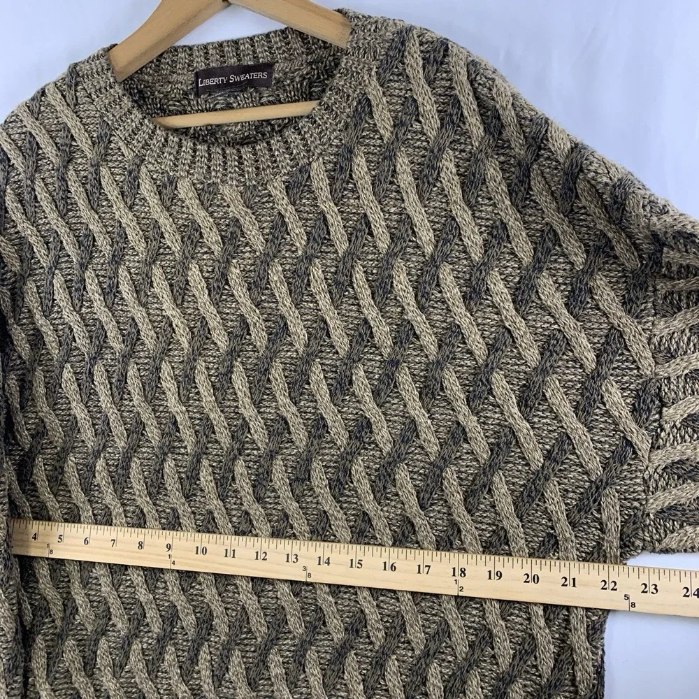 VTG 90s Mens Chunky 3D Basketweave Grandpa Sweater XL Earthy Grunge Granola USA
